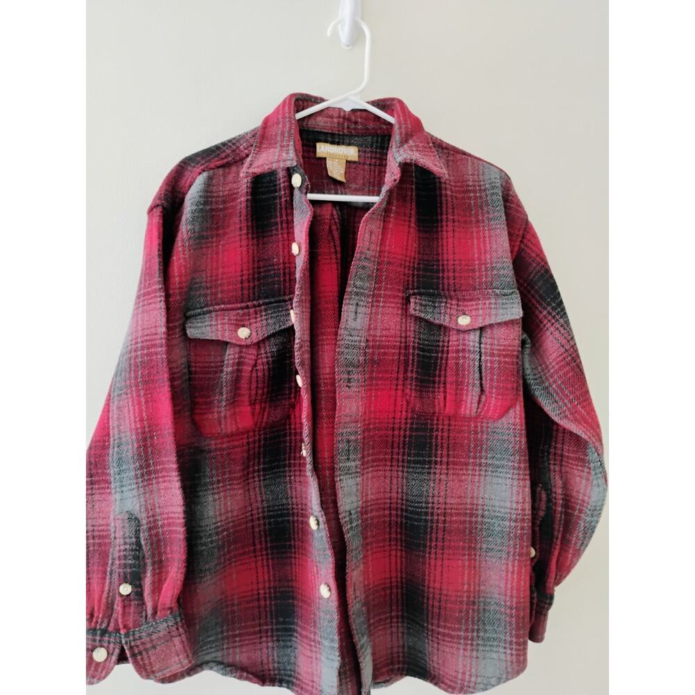 Vintage Land Rover Men's MED Button Up Plaid Shirt. Fisherman.Cabin. Jesse Pink